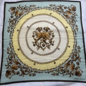 YUKIKO HANAI Scarf Eagle Crest Chain Print Blue Yellow Fashion Accessory 18.5"